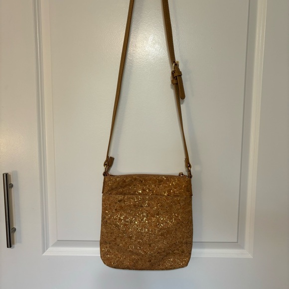 Sasha + Sofi Vegan Leather Crossbody Purse| Gold and Faux Cork| NWOT - Picture 3 of 14